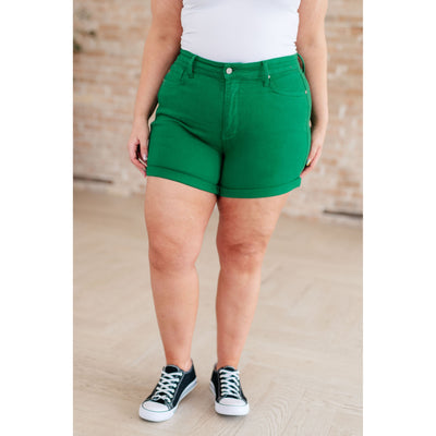 Jenny High Rise Control Top Cuffed Shorts in Green
