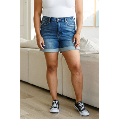 Jess High Rise Control Top Vintage Wash Cuffed Shorts