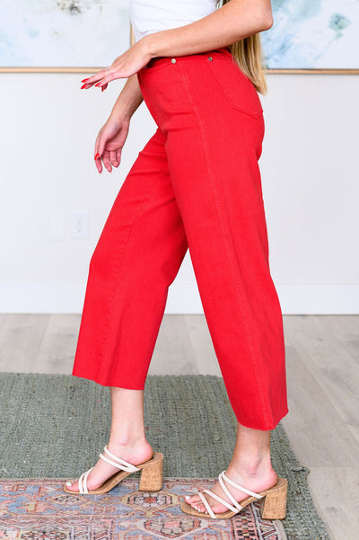 Judy Blue Leslie High Rise Control Top Wide Leg Crop Jeans in Red