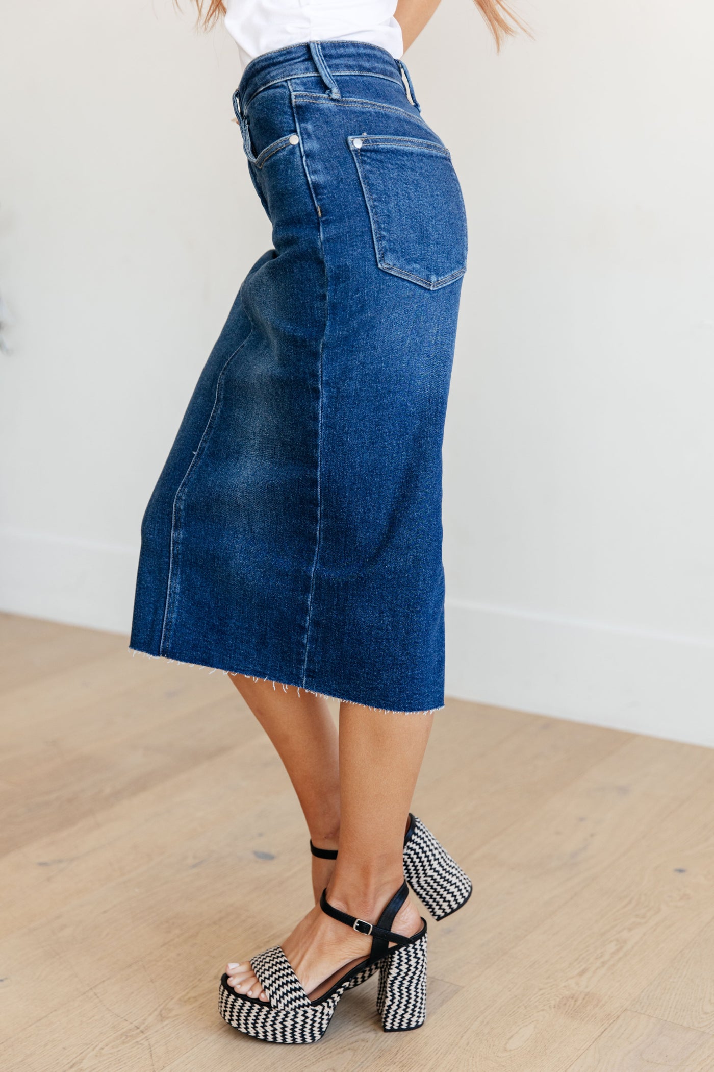 Judy Blue Darcy High Rise Denim Midi Skirt