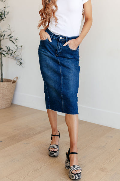 Judy Blue Darcy High Rise Denim Midi Skirt
