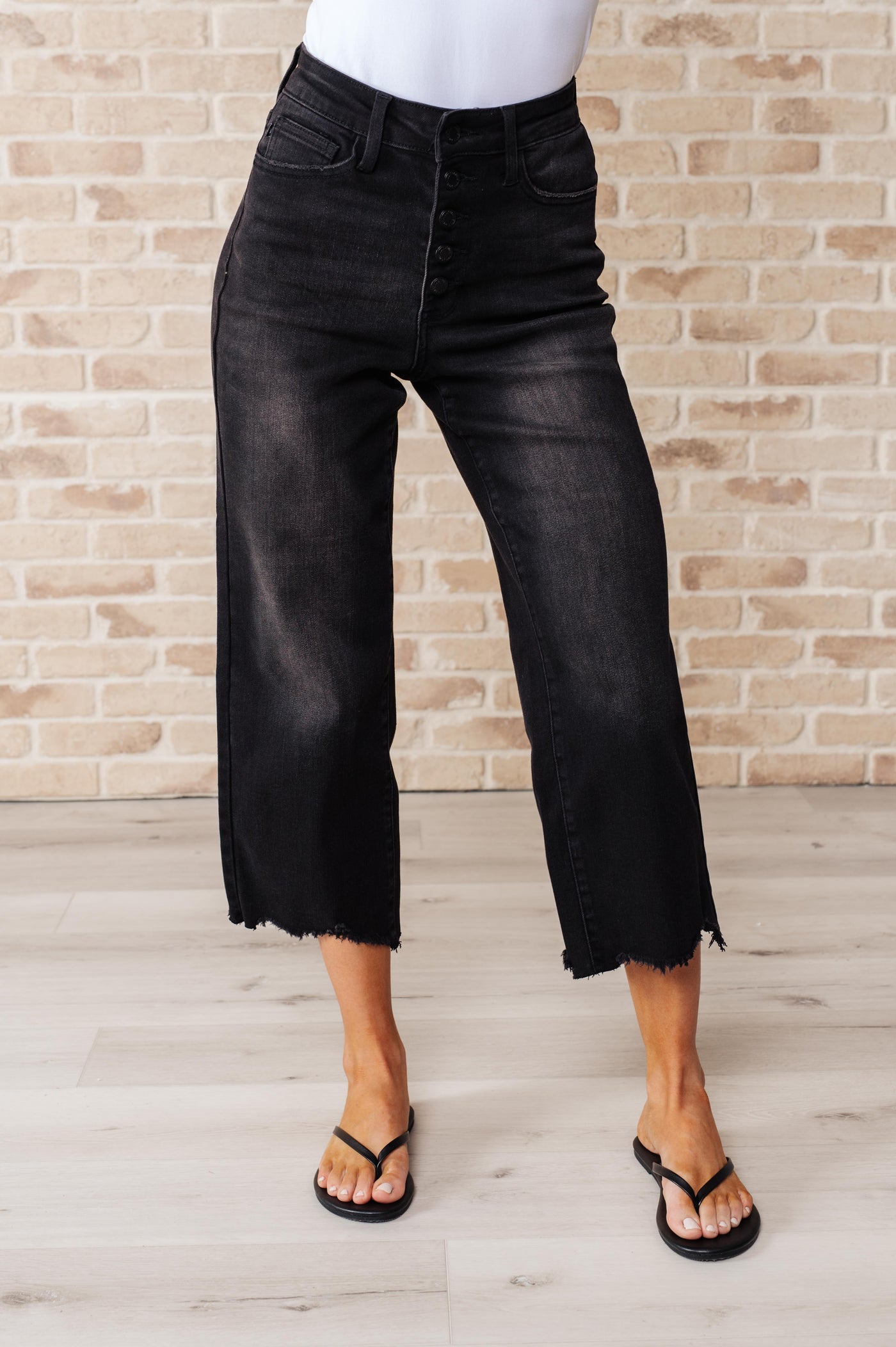 Judy Blue Ray High Rise Button Fly Wide Leg Crop Jeans