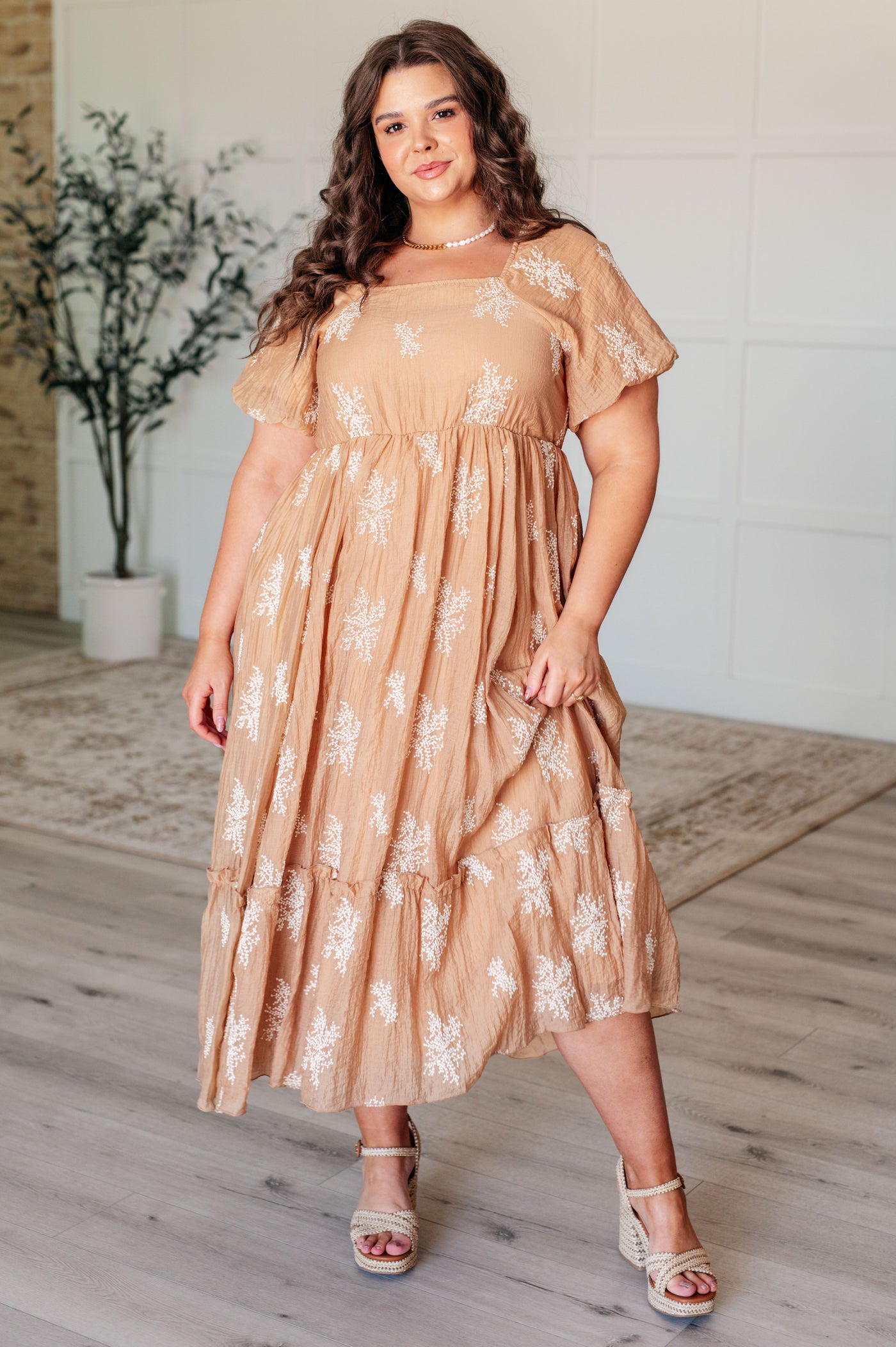 Darlene Camel Balloon Sleeve Dress