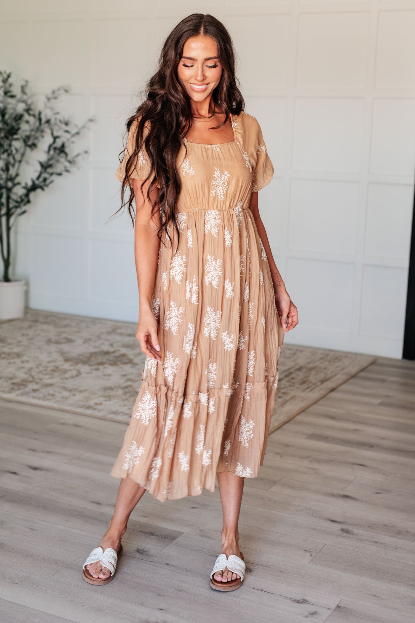 Darlene Camel Balloon Sleeve Dress