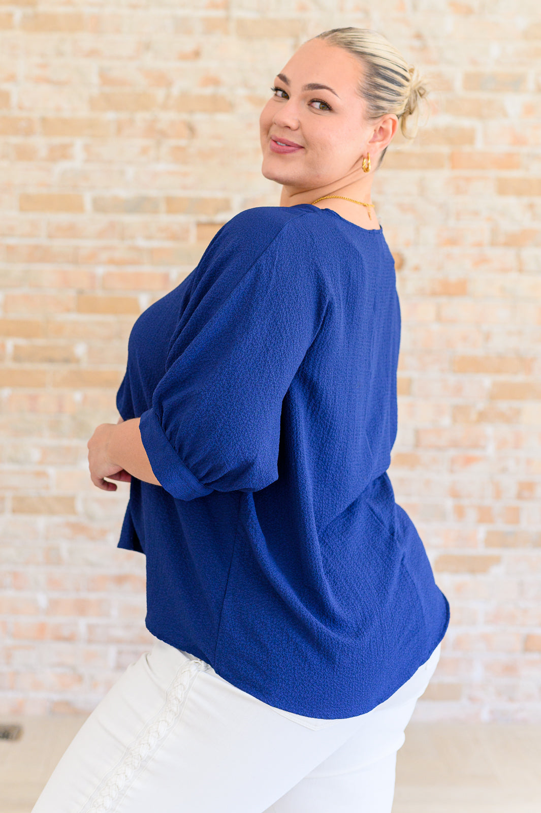 Gina V-Neck Blouse in Navy