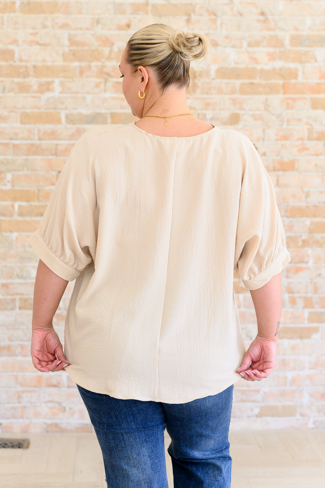 Gina V-Neck Blouse in Taupe