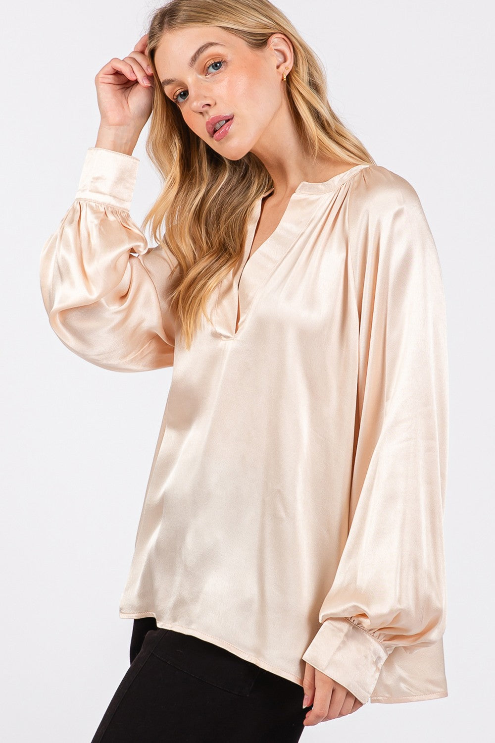 Carmello Notched Long Sleeve Blouse