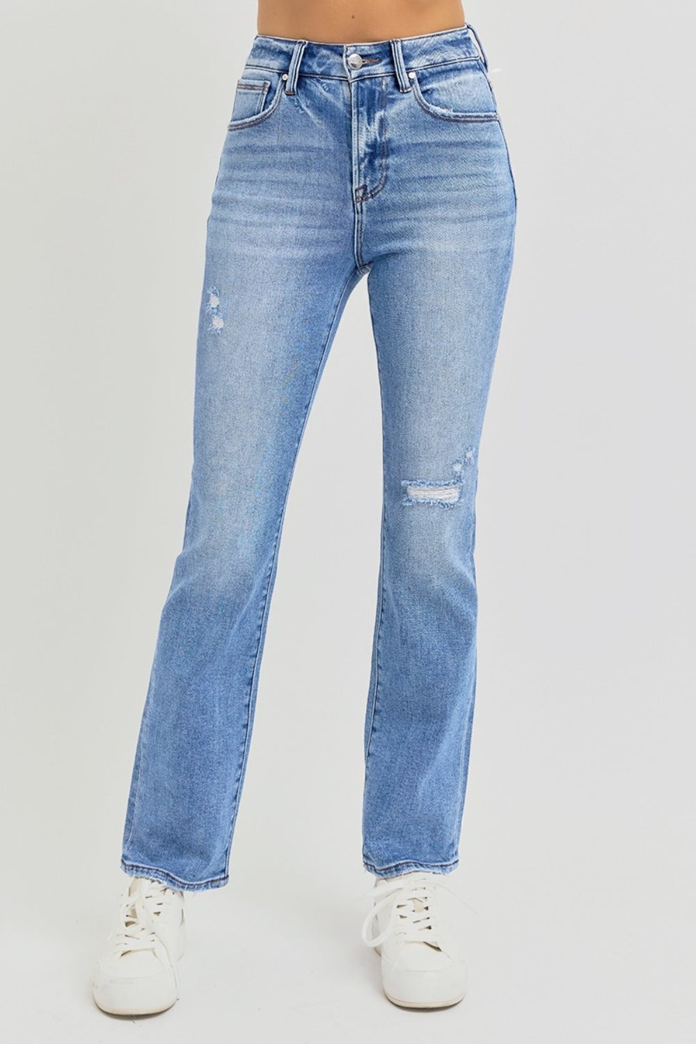 RISEN Cynthia Distressed High-Rise Ankle Straight Jeans