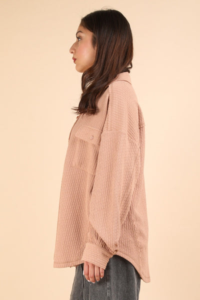 Karmel Blush Button Down Textured Knit Shacket