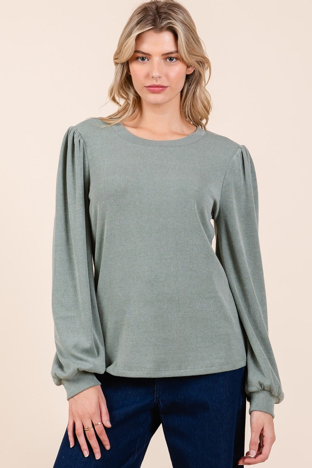 Sally Round Neck Long Sleeve Rib Knit Top