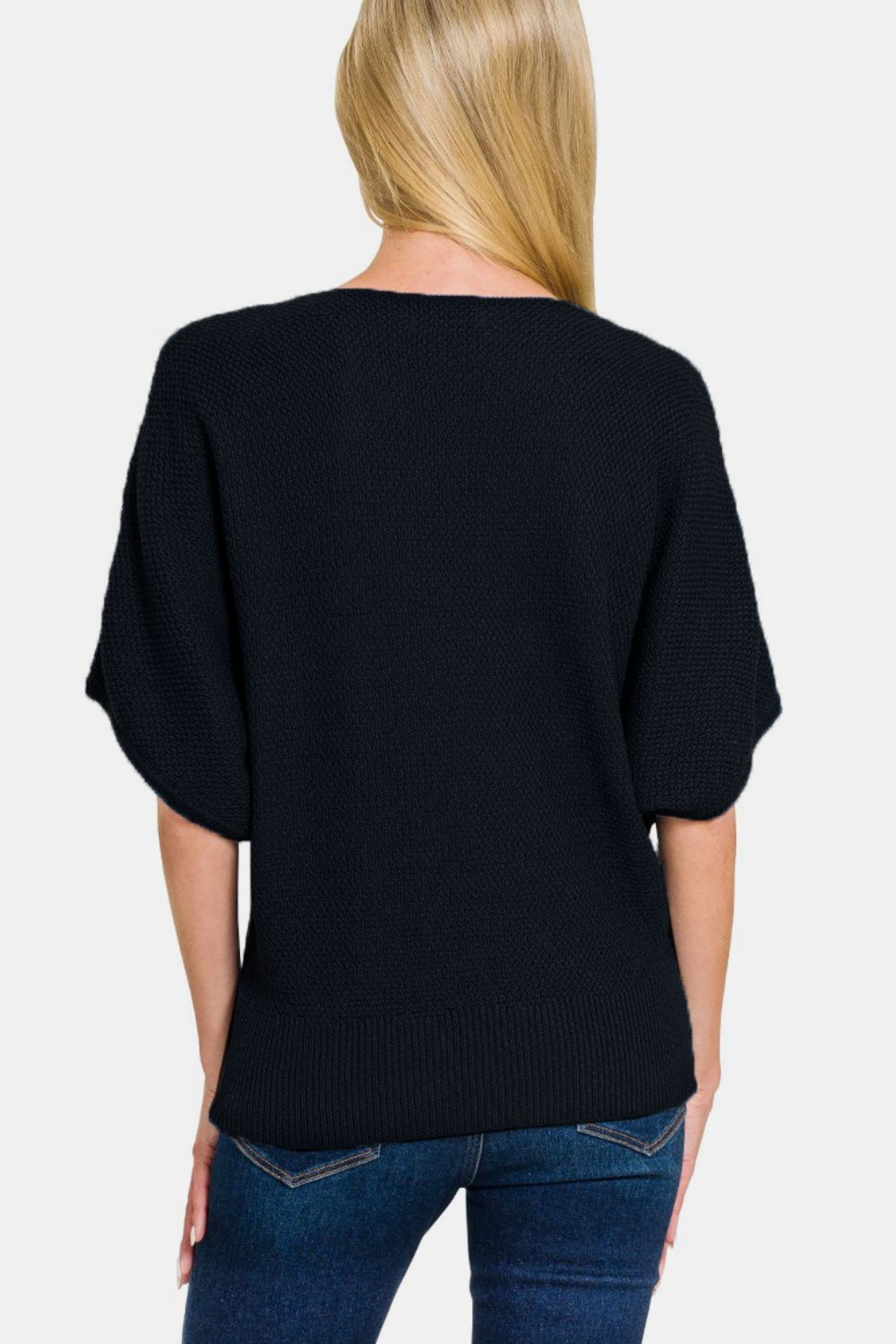 Beth Black V-Neck Short Sleeve Dolman Sweater