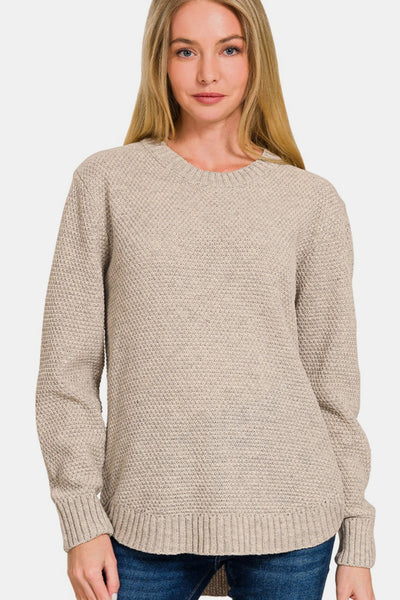 Katherine Round Neck Long Sleeve Curved Hem Sweater