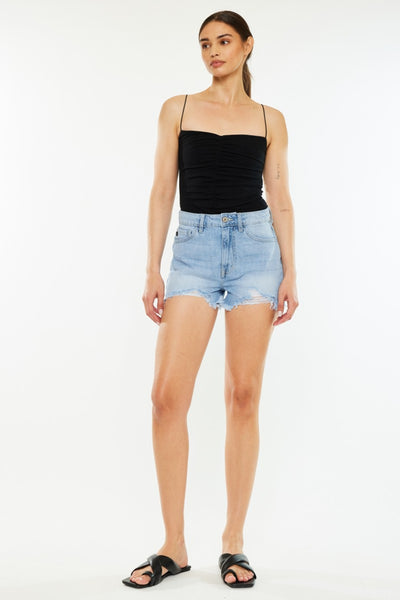 Kancan Trina Raw Hem Distressed High Waist Denim Shorts