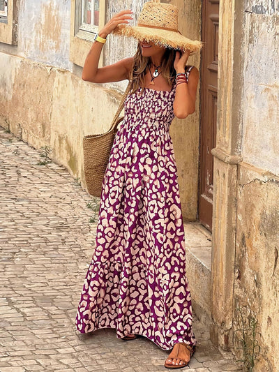 Cameron Smocked Printed Square Neck Sleeveless Maxi Dress