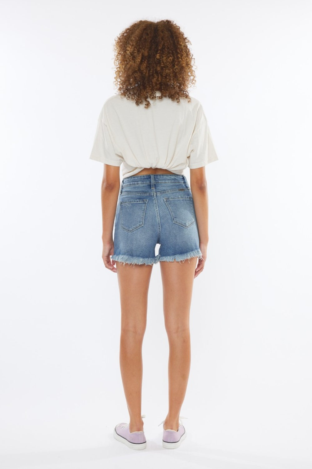 Kancan Maisy High Rise Frayed Hem Denim Shorts