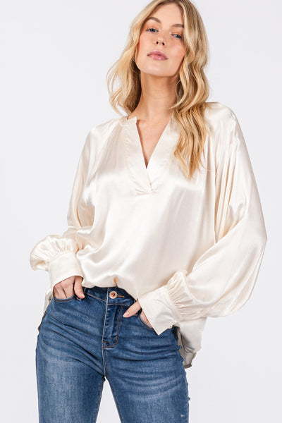 Catalina Ivory Notched Long Sleeve Blouse