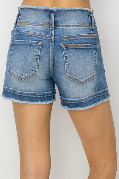 RISEN Yvette High Rise Seam Detailed Raw Edge Denim Shorts