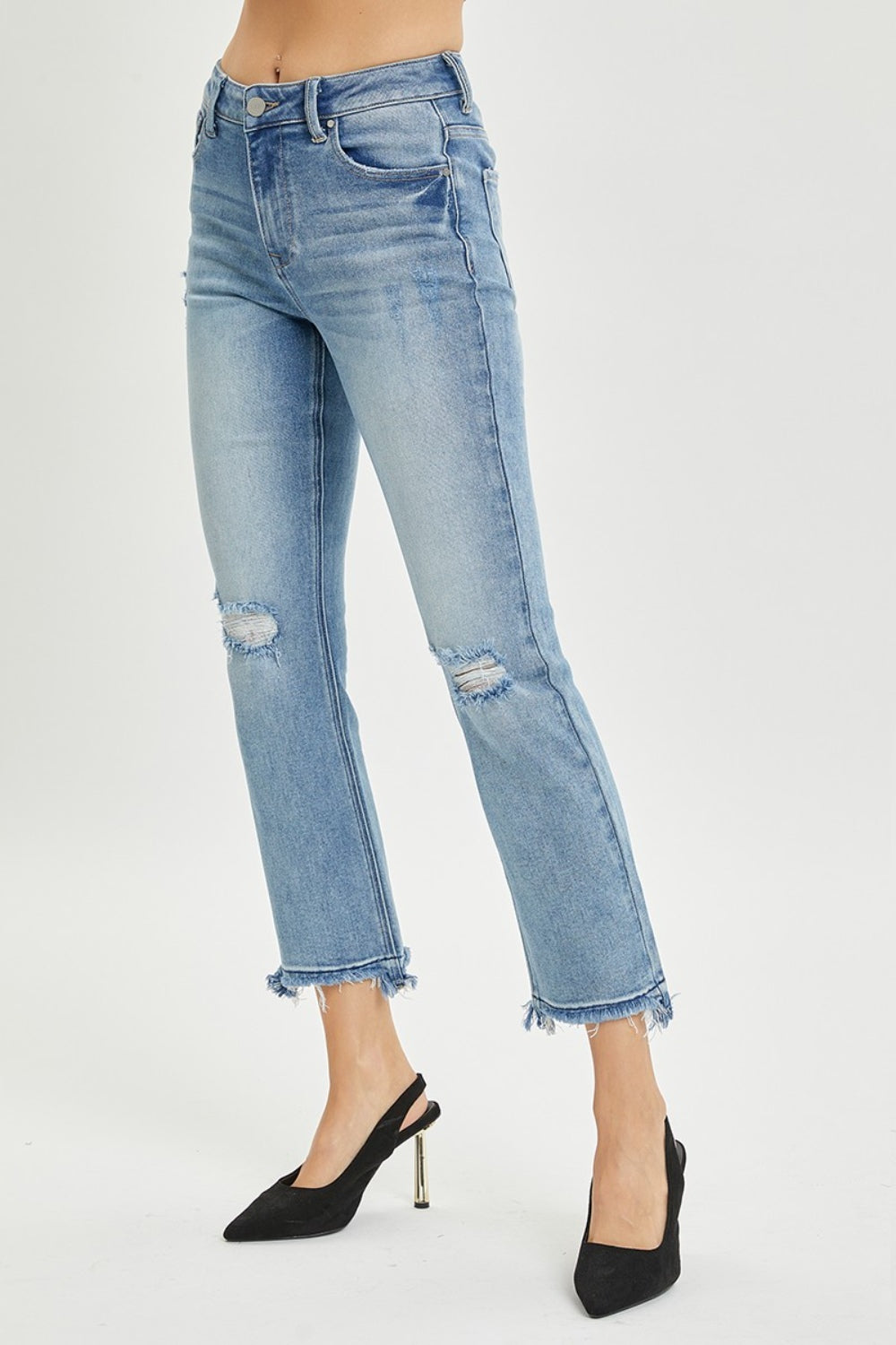 RISEN Layla High Rise Distressed Cropped Straight Jeans