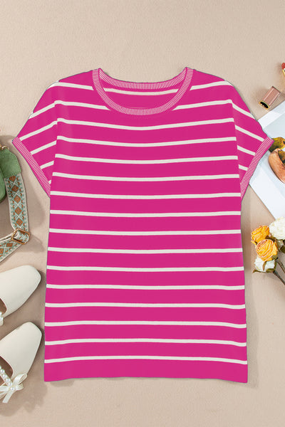 Marilyn Striped Round Neck Cap Sleeve Knit Top