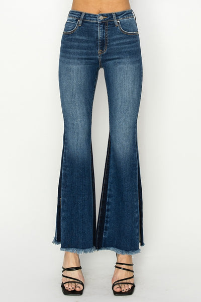 RISEN Zoey High Rise Side Shadow Seam Detail Slit Flare Jeans