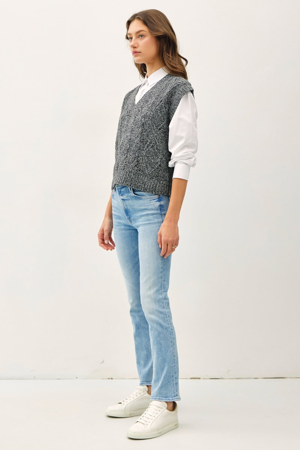 Catherine Cable Knit V-Neck Sweater Vest