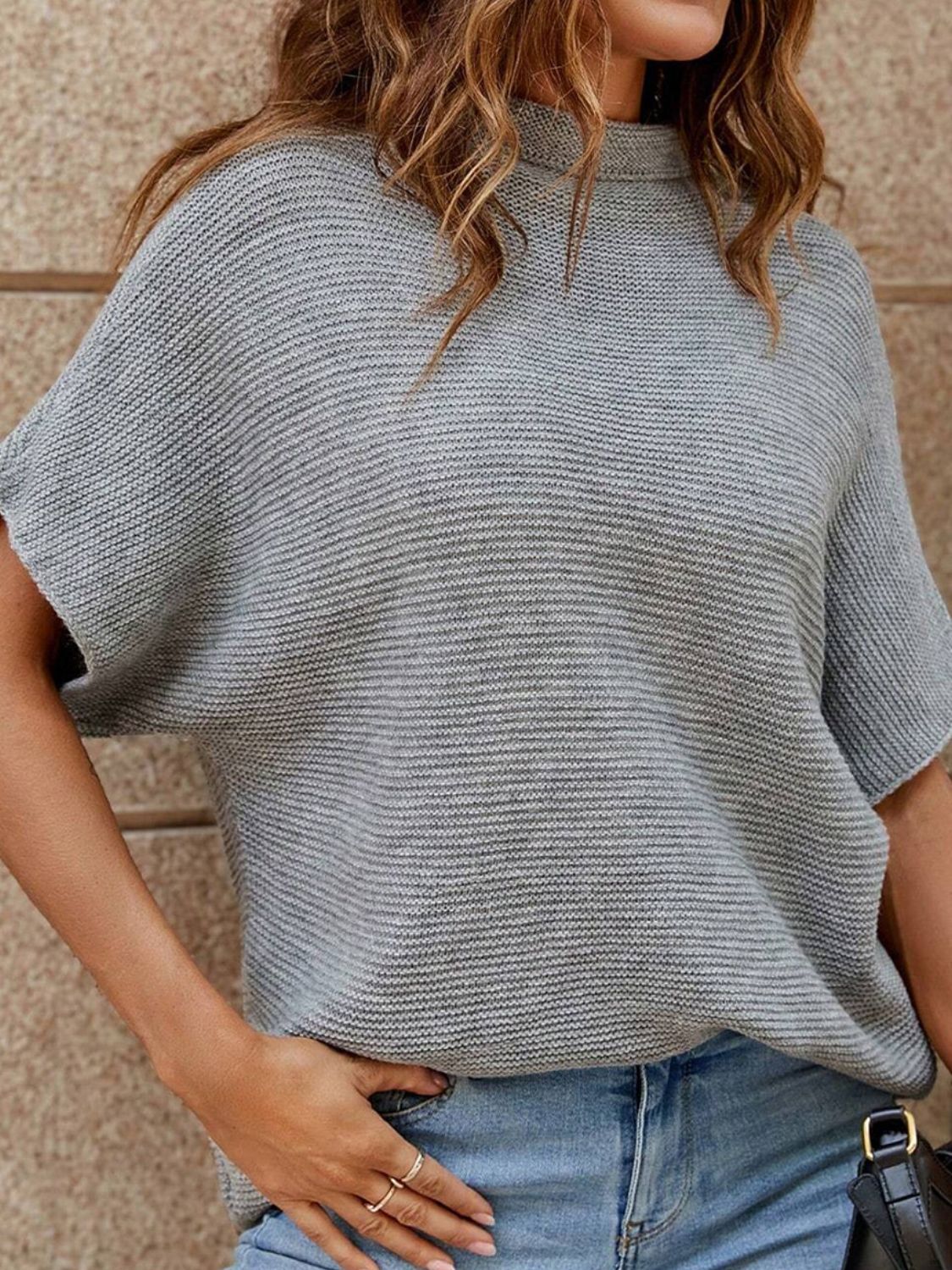 Karilynn Mock Neck Short Sleeve Sweater