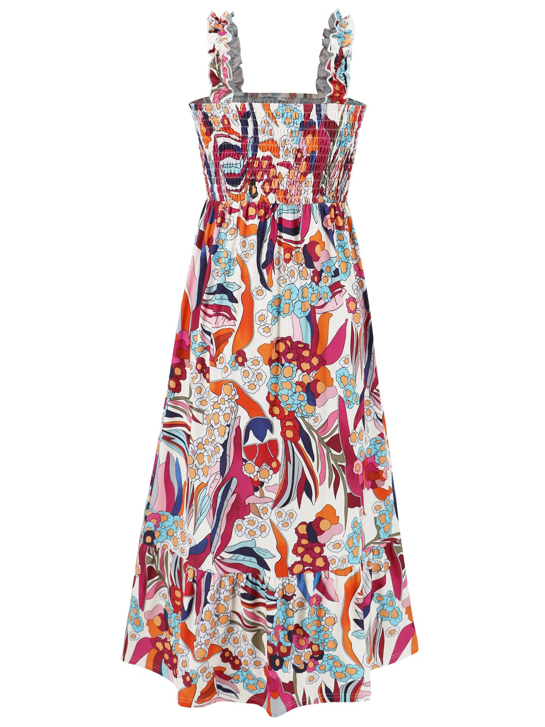 Cameron Smocked Printed Square Neck Sleeveless Maxi Dress