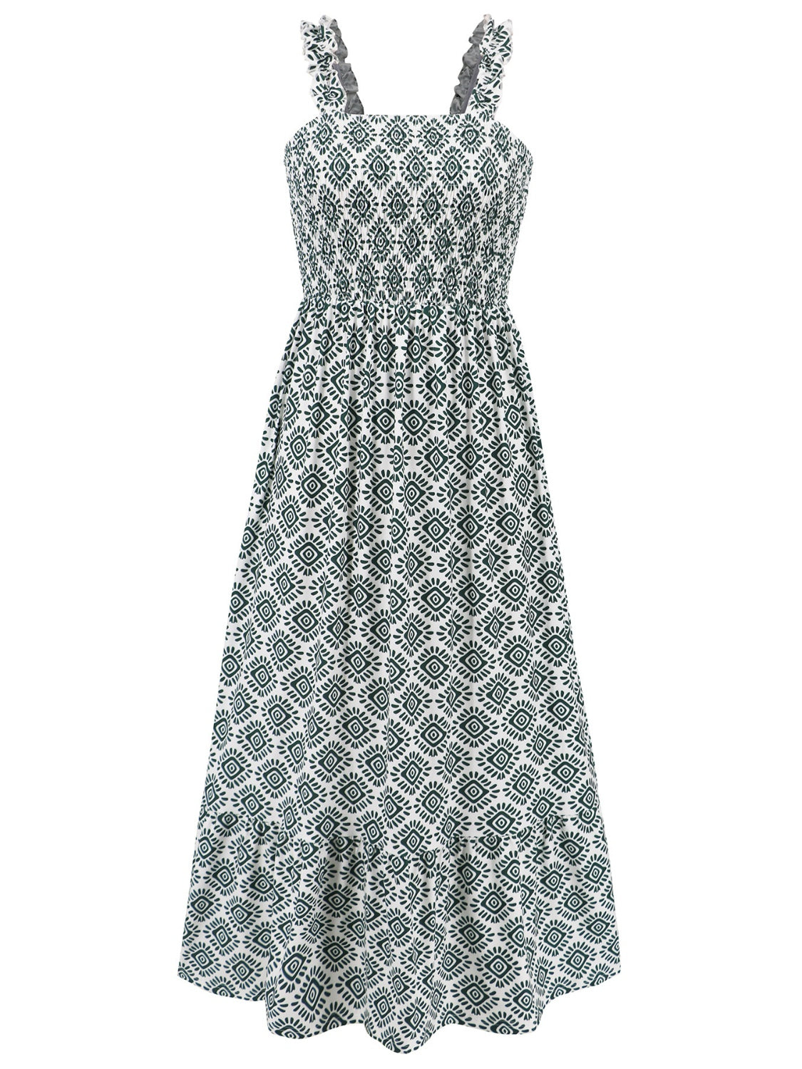 Cameron Smocked Printed Square Neck Sleeveless Maxi Dress