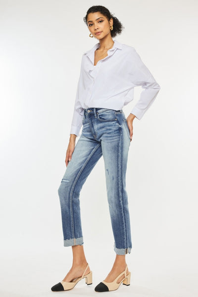 Kancan Jaylene High Rise Cuffed Straight Jeans