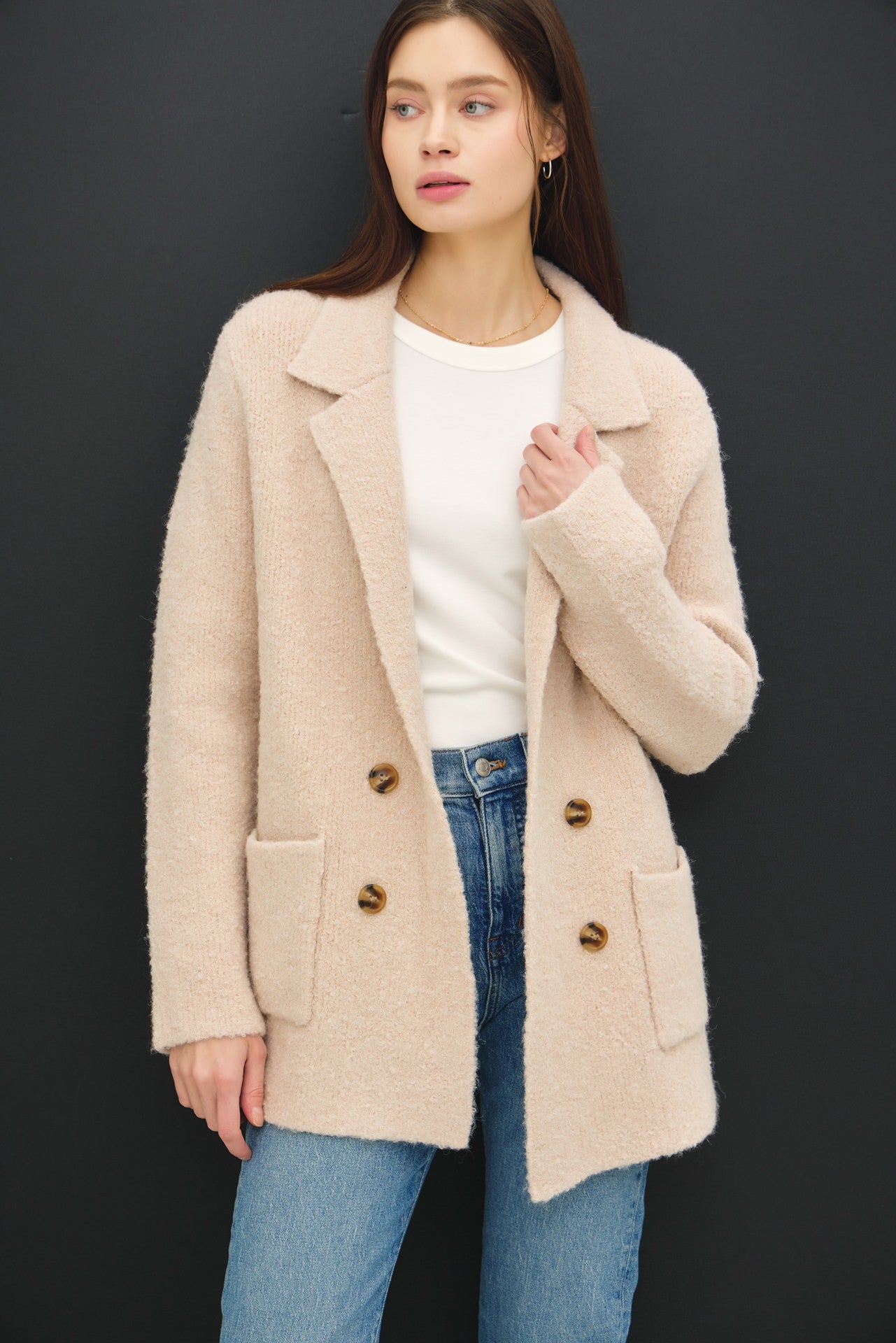 Michelle Textured Double-Breasted Coat with Pockets