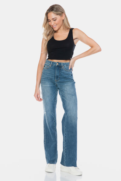 Judy Blue Ingrid Tummy Control Cut Raw Hem Straight Jeans