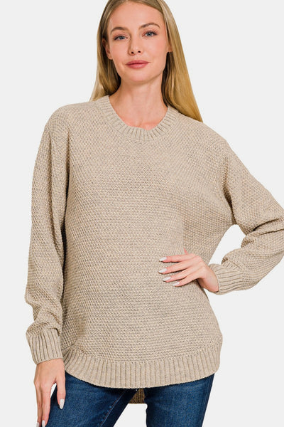 Katherine Round Neck Long Sleeve Curved Hem Sweater