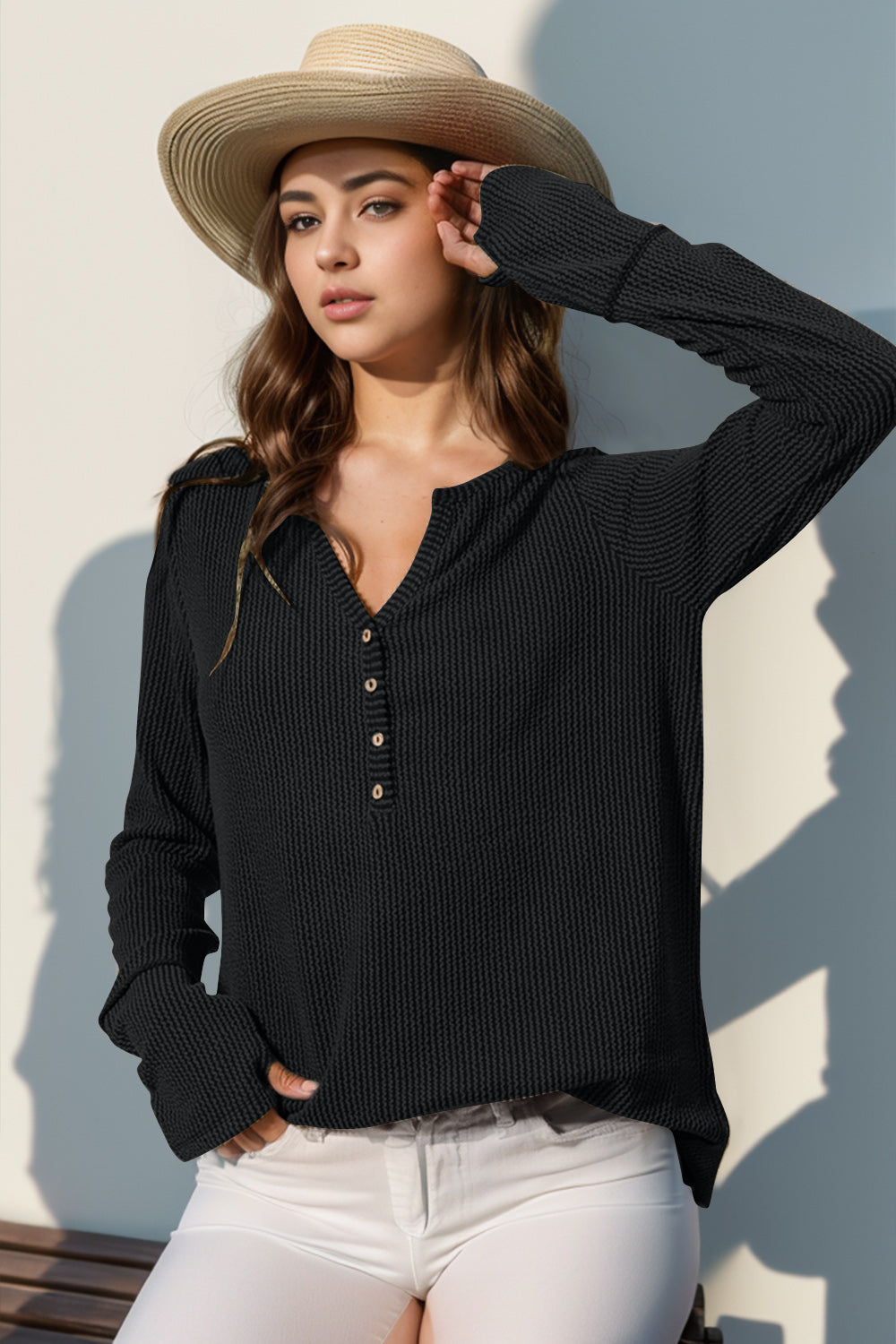 Eloise Notched Thumbhole Long Sleeve T-Shirt