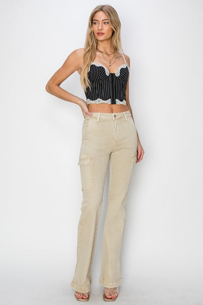 RISEN Olivia High Rise Side Slit Cargo Bootcut Jeans