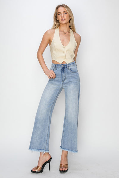 RISEN Sarah High Rise Crop Wide Fray Hem Jeans