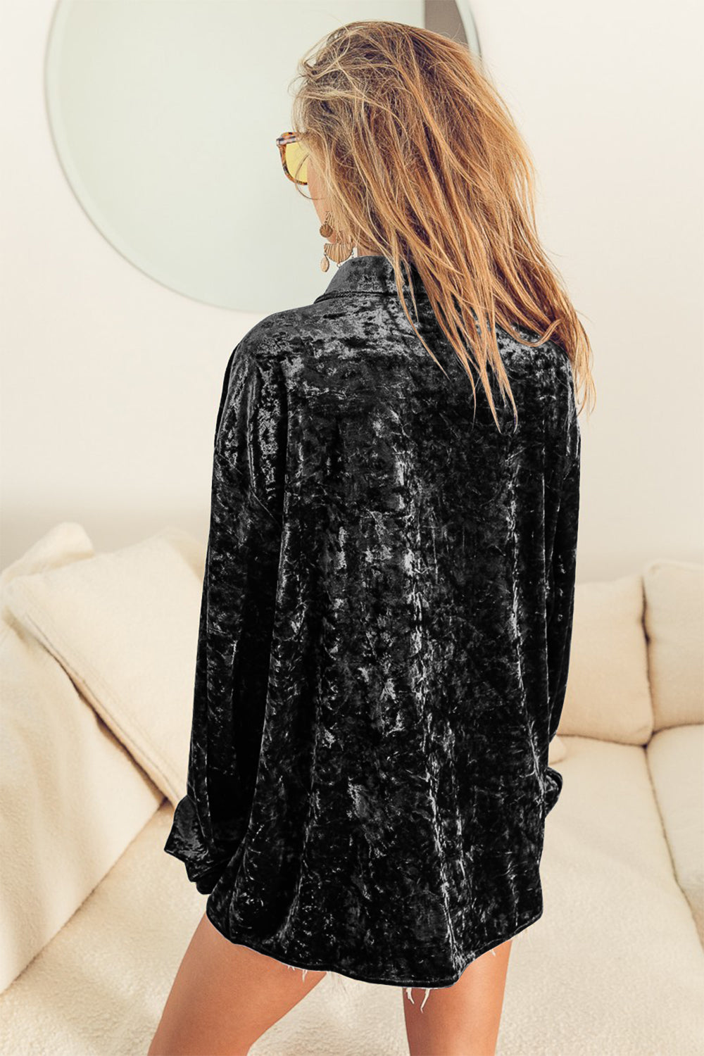 Dawn Button Up Long Sleeve Velvet Shirt