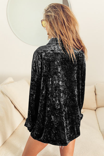 Dawn Button Up Long Sleeve Velvet Shirt