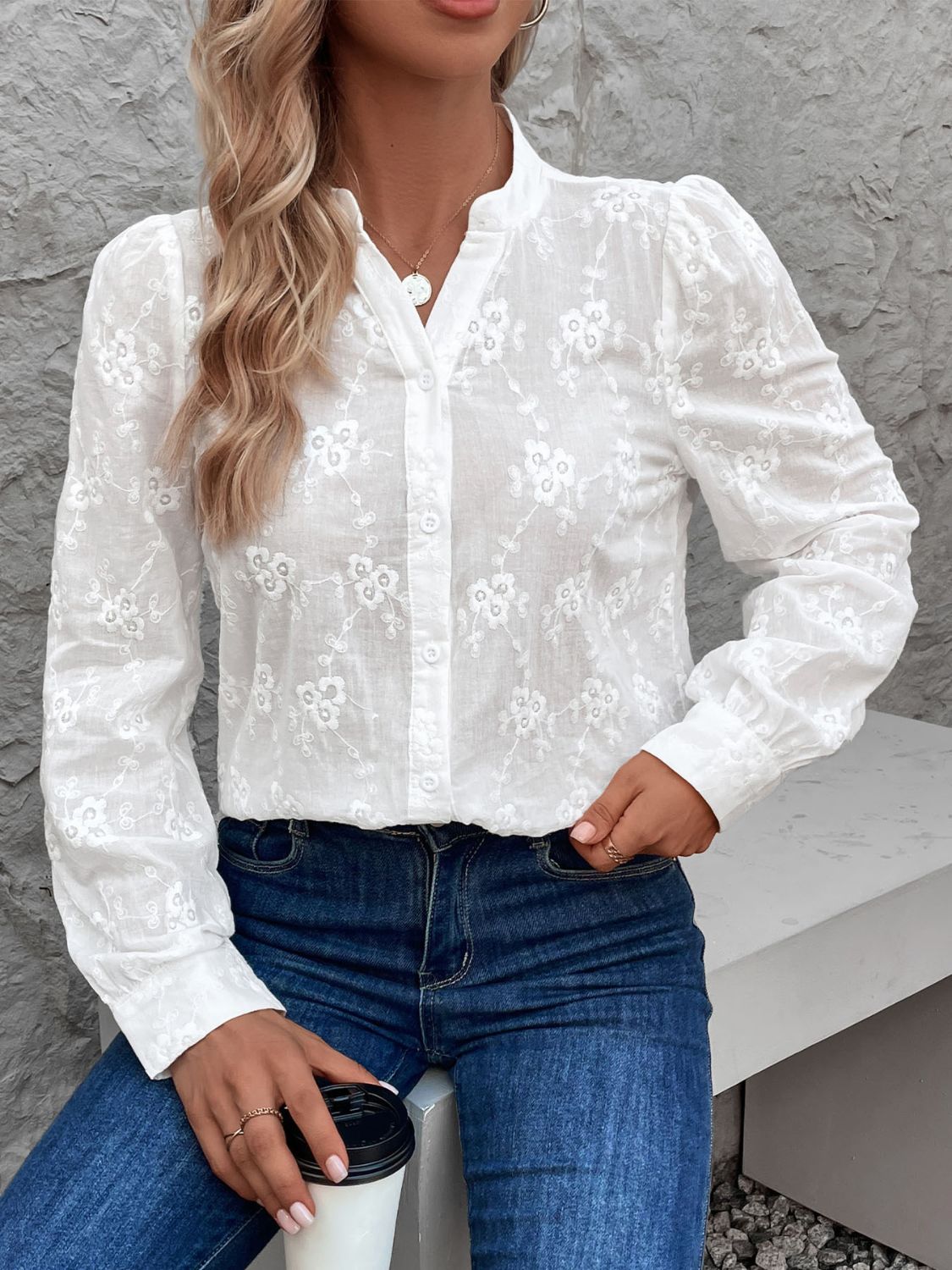 Sinclair Lace Notched Long Sleeve Shirt