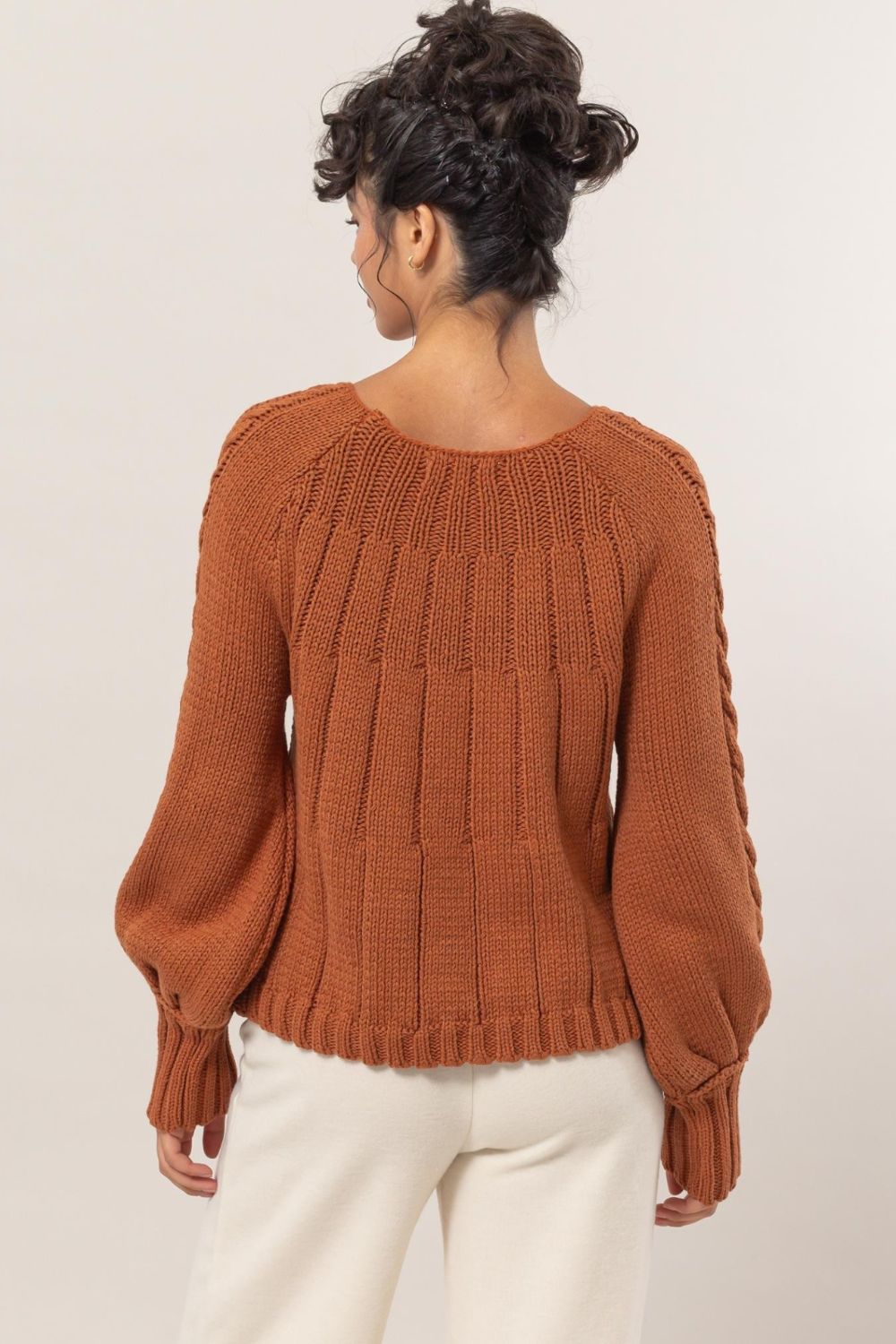 Marisa Cable-Knit Round Neck Raglan Sleeve Sweater