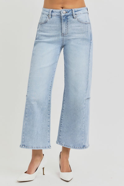 RISEN Catherine High Rise Seamed Detail Wide Leg Crop Jeans