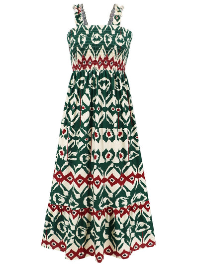 Cameron Smocked Printed Square Neck Sleeveless Maxi Dress