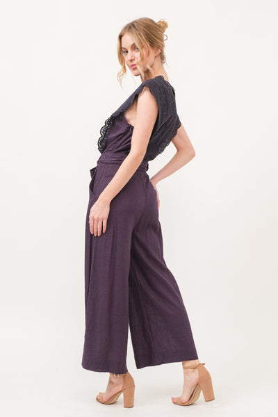 Tatiana Purple Laced Surplice Tie Waist Jumpsuit