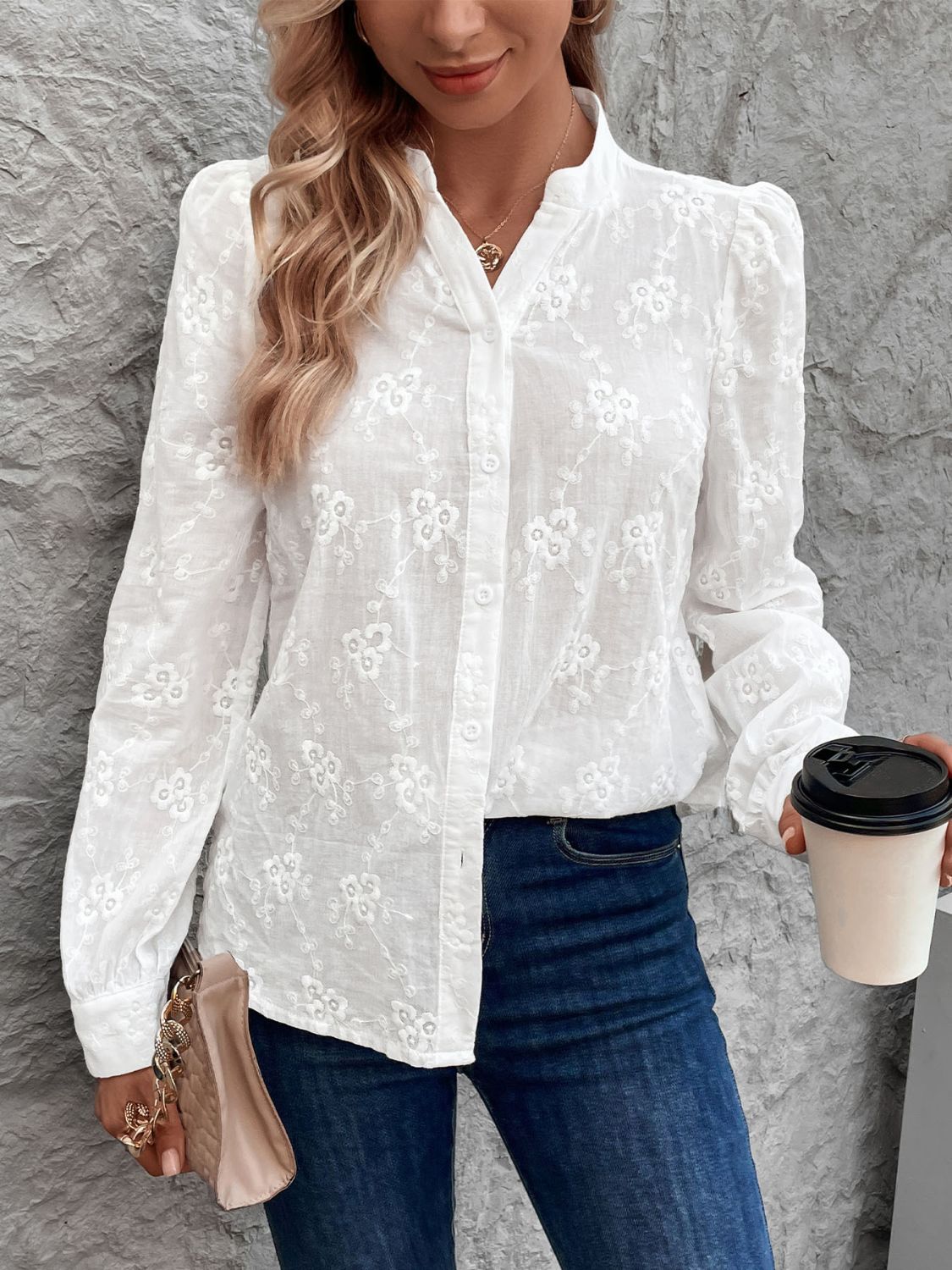 Sinclair Lace Notched Long Sleeve Shirt