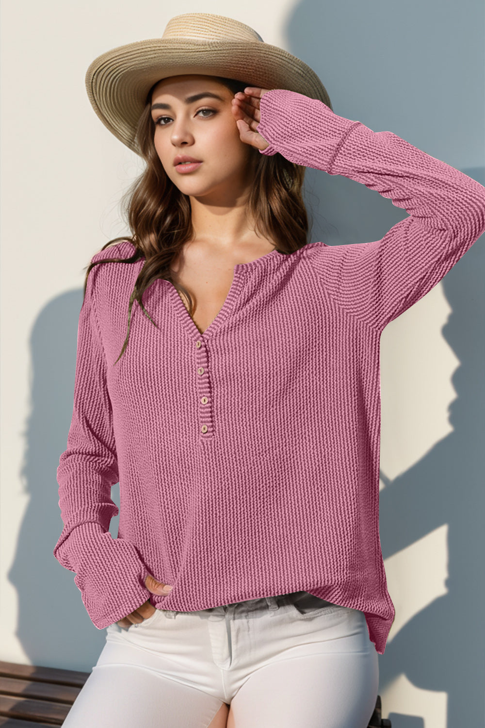 Eloise Notched Thumbhole Long Sleeve T-Shirt