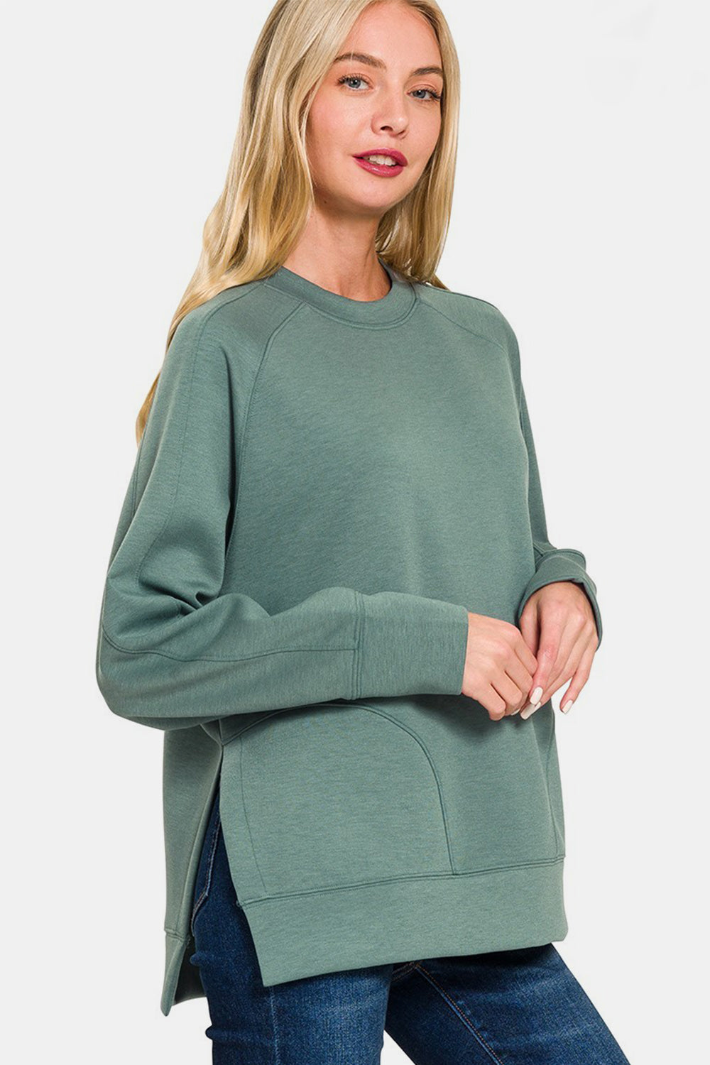 Kory Scuba Round Neck Side Slit Sweatshirt