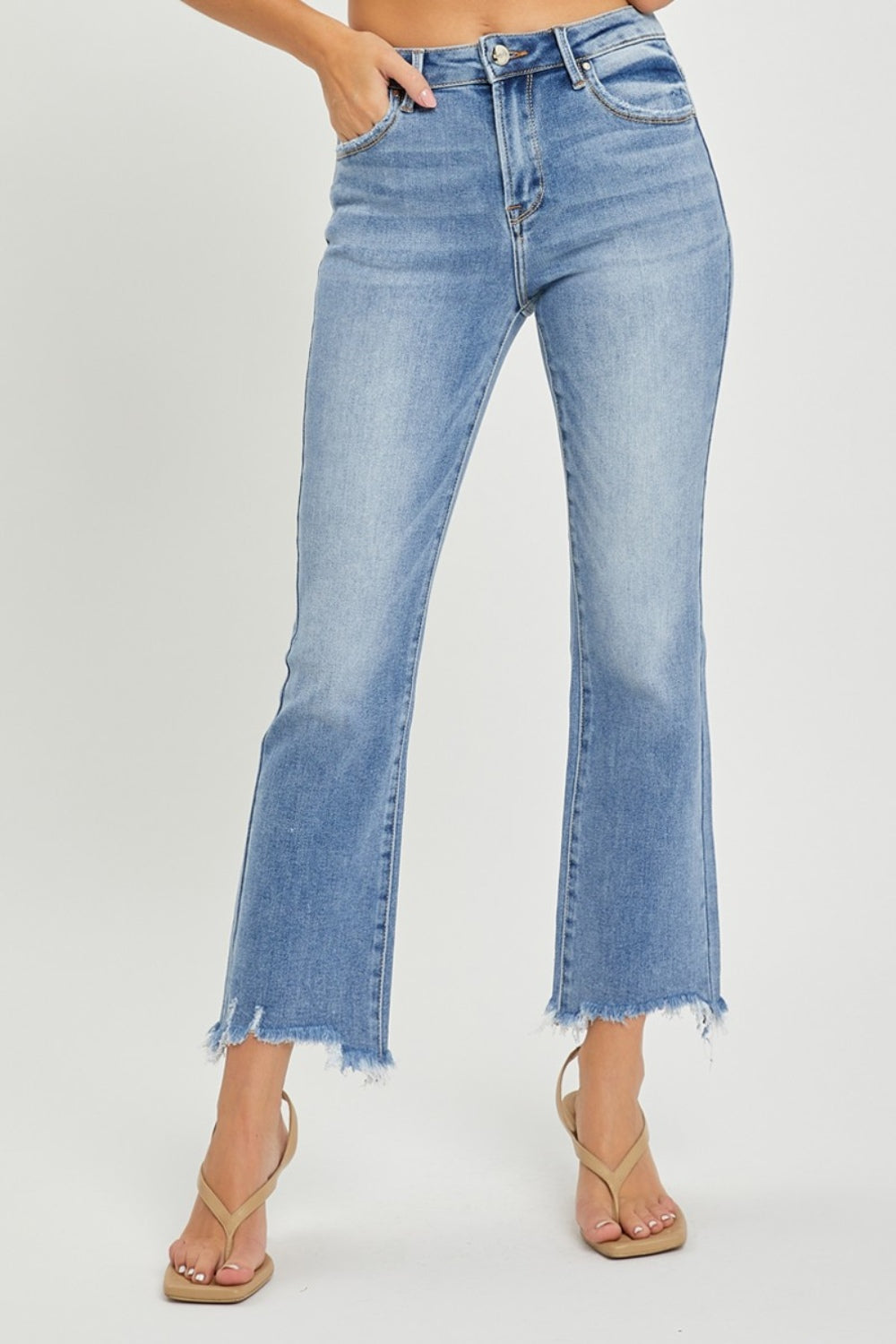 RISEN Taylor Frayed Hem Cropped Straight Jeans