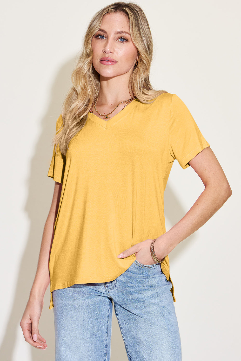 Rylan Bamboo V-Neck High-Low T-Shirt