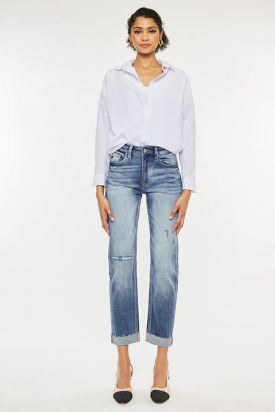 Kancan Jaylene High Rise Cuffed Straight Jeans