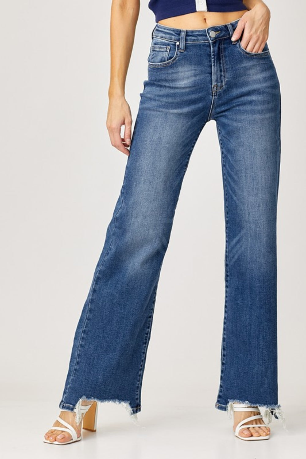 Risen Nadia High Rise Frayed Hem Wide Leg Jeans