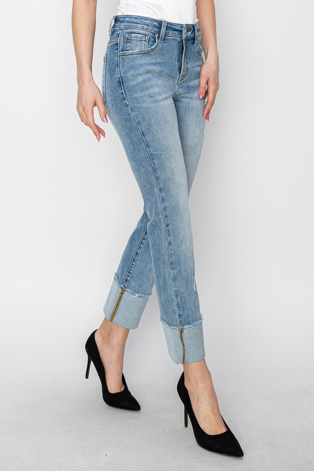 RISEN Lisa High Rise Cuffed Slim Straight Jeans